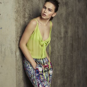 KRIPTON GREEN PLAYSUIT & FRONT TIE BRA. COSMIC CARNIVAL LOUNGE TROUSER