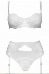 Lace Cup Balcony Bra, Suspender Belt and Silk Thong