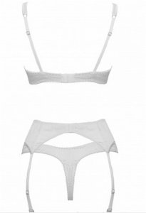 Lace Cup Balcony Bra, Suspender Belt and Silk Thong