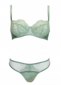 Mint Lace Balcony Bra and Thong with Silk Robe