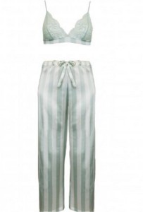 Mint Silk Stripe Boudoir Bra and Pyjama Bottom